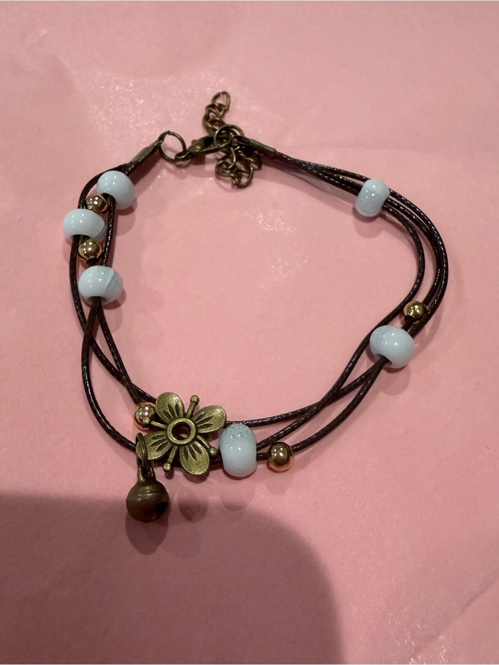 Target White Bead Multi-Strand Bracelet with Antique Gold Flower Charm
